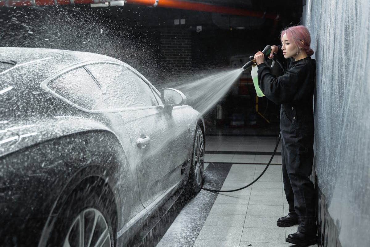 Pressure washer maintenance checklist with tools and replacement parts