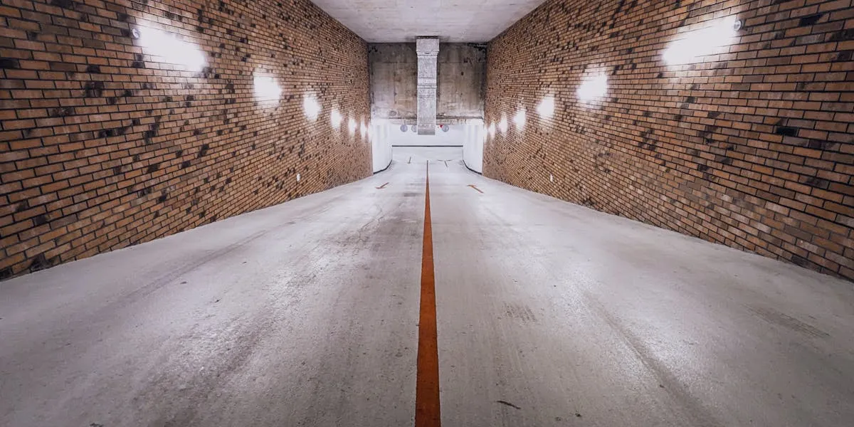 Clean concrete garage floor after professional pressure washing